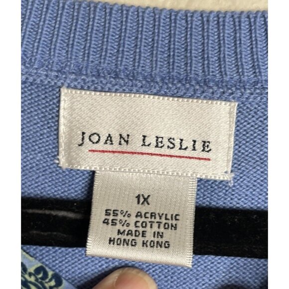 Vintage Womens Y2K Joan Leslie 1X Blue Floral Button Cardigan Sweater Cottage - Picture 5 of 7